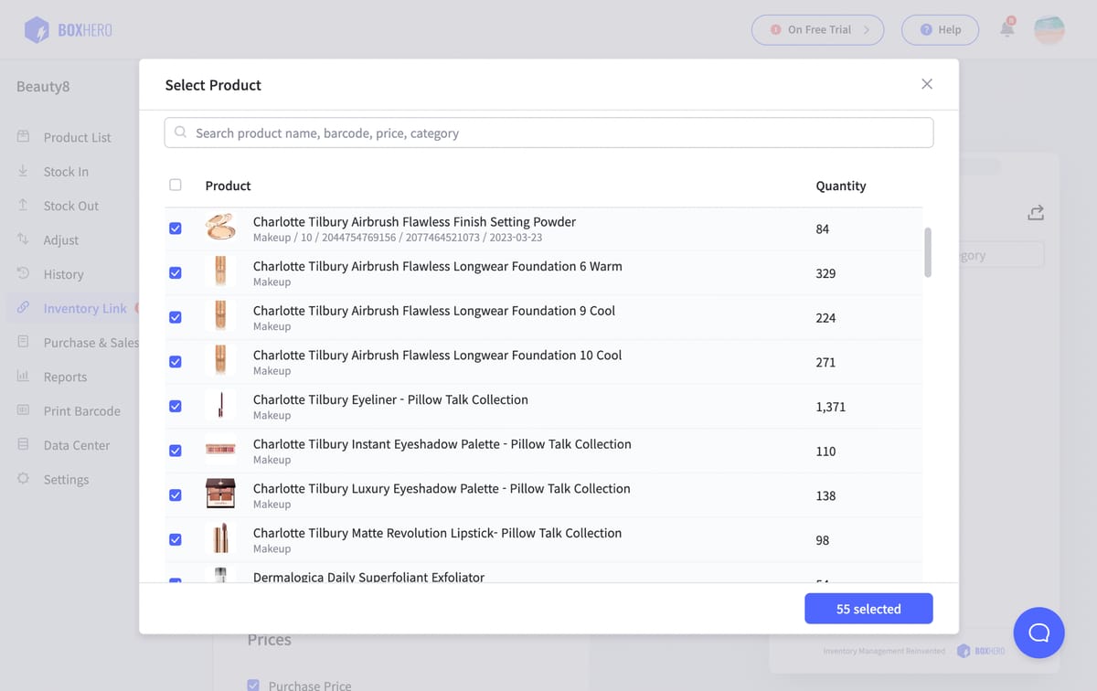 Choosing products to share inventory information with business partners