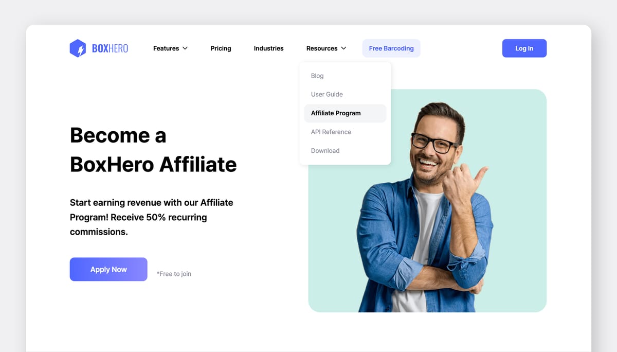 BoxHero affiliate program page.