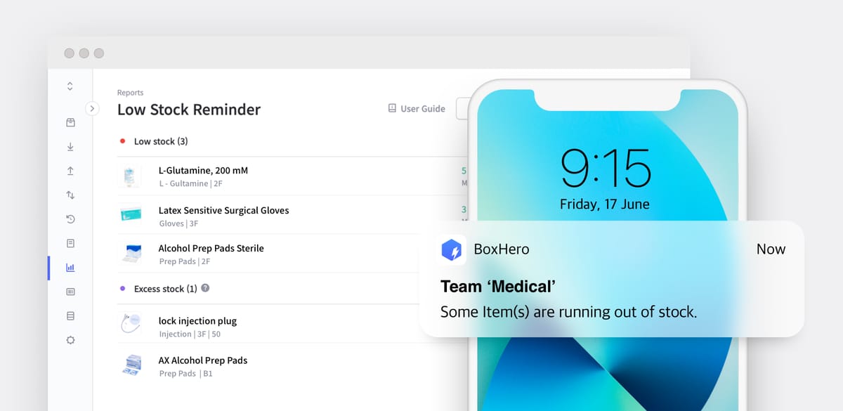 BoxHero UI: Low Stock Alerts 