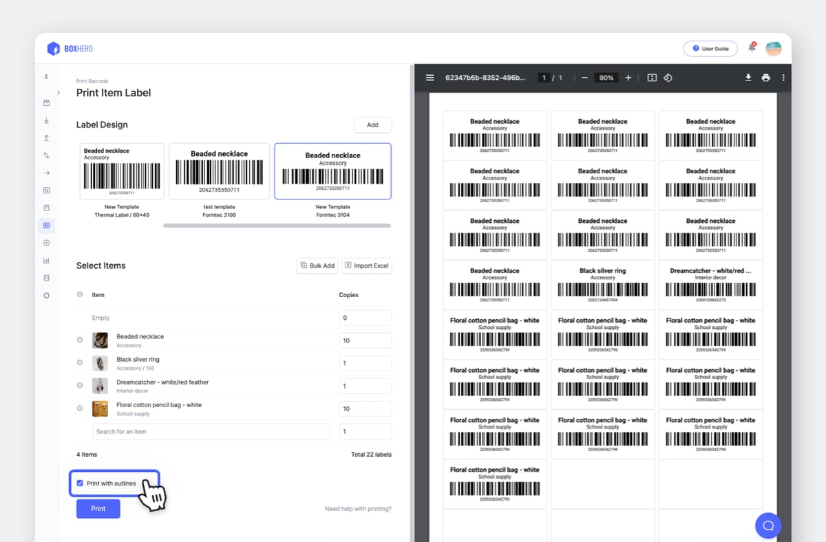 Include Cut Lines when Printing Barcodes on Label Sheets