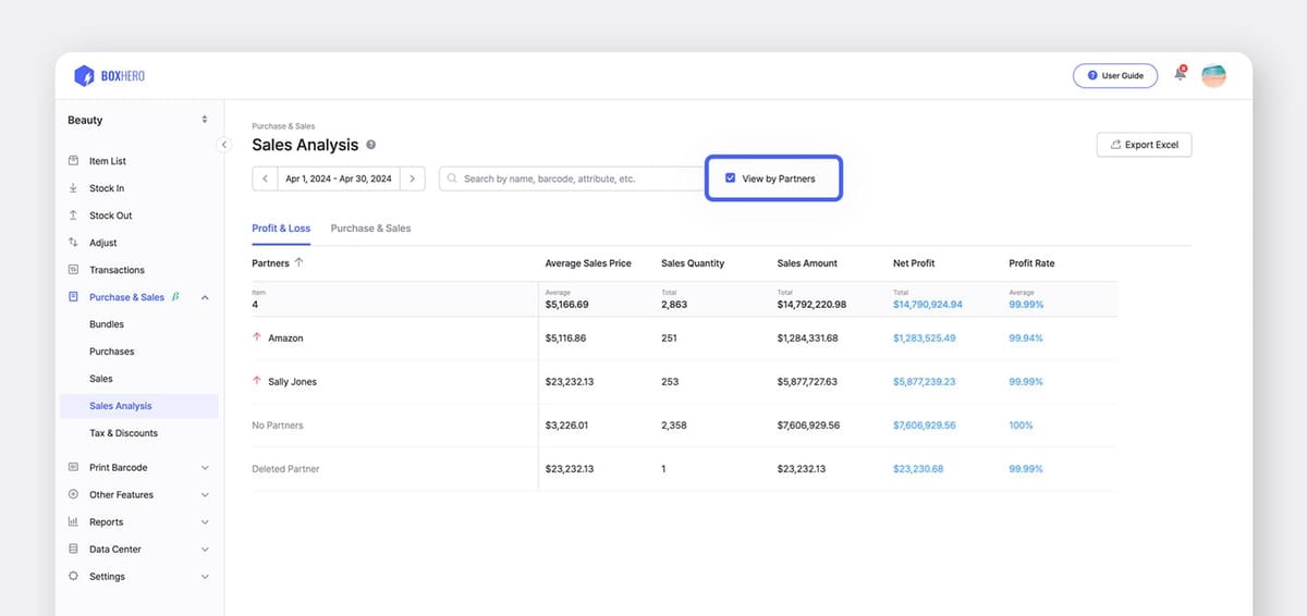 Group by partners on sales analysis screen.