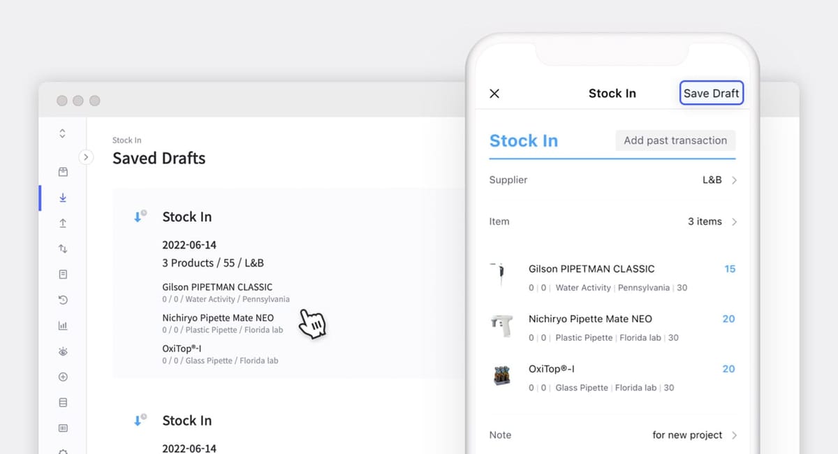 Save Drafts for Purchase Orders and Stock In platform on BoxHero