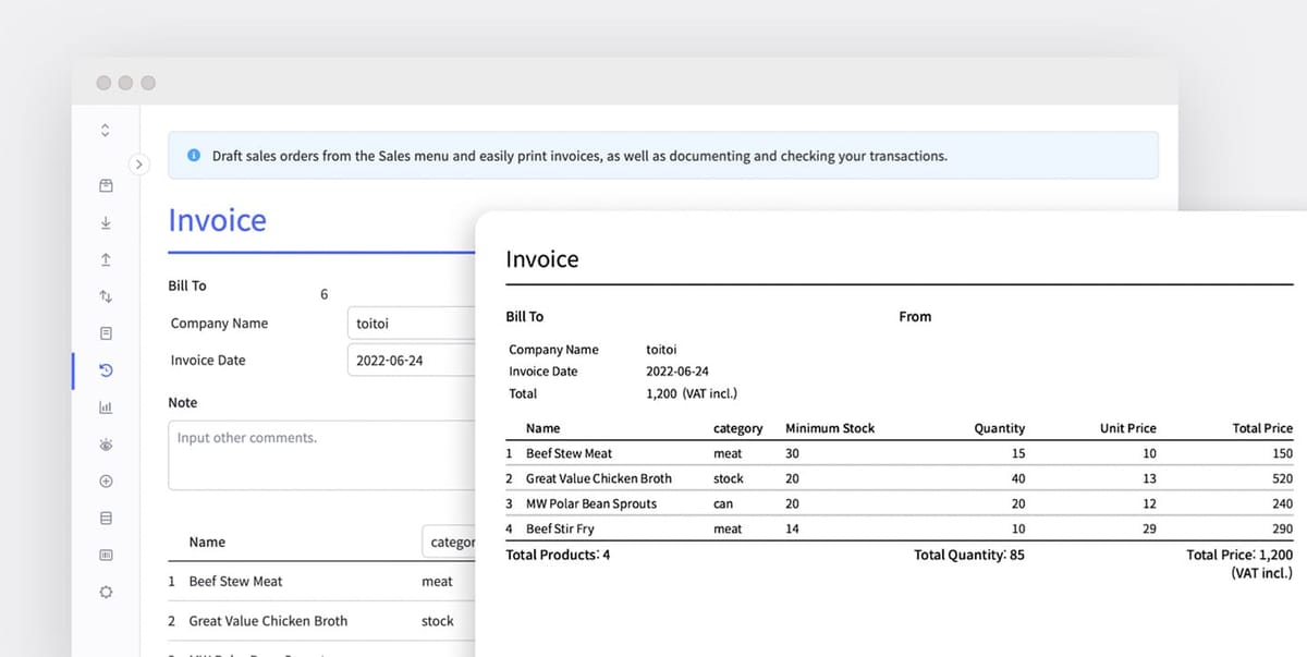 Invoice statement in BoxHero