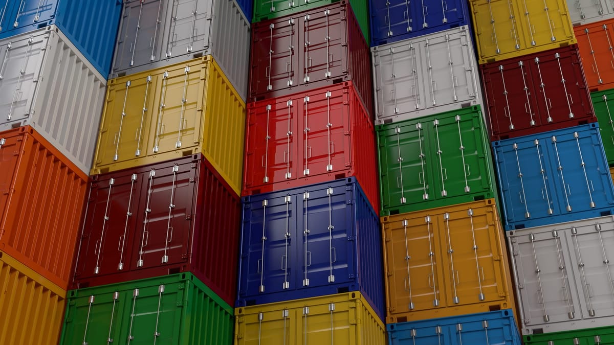 A bustling logistics hub with colorful containers