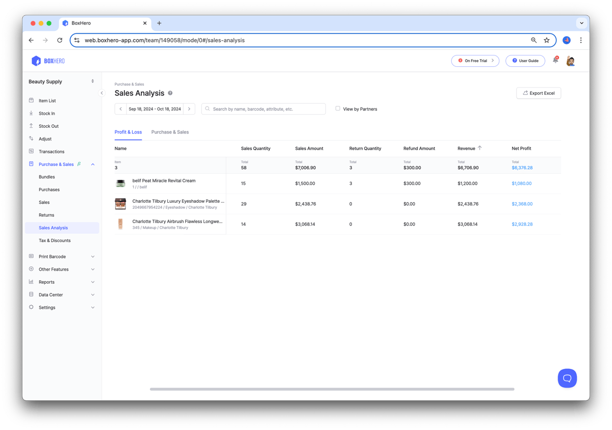 BoxHero UI: Sales Analysis