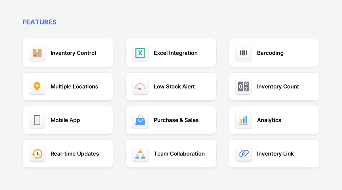 BoxHero All Features, including Multiple Locations, Barcoding, and Purchases & Sales