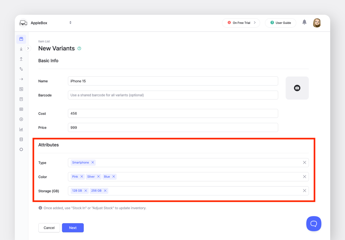 BoxHero Web: Añadir nuevas variantes
