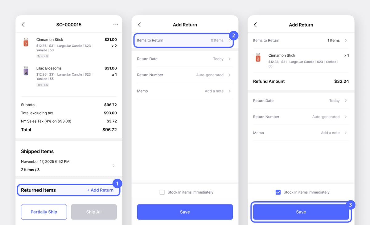 Adding Returns in BoxHero's Mobile App