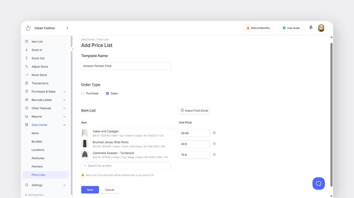 Creating a Pricing Template
