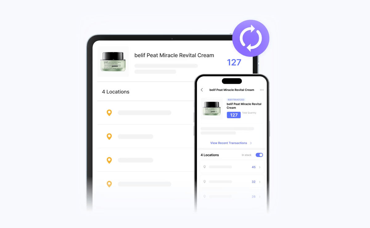 BoxHero App UI syncing across tablet and mobile devices