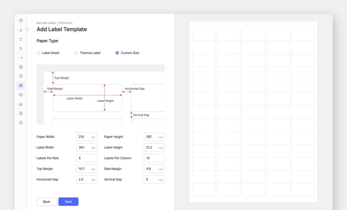 BoxHero Web (Desktop) UI Screen: Custom Label Template