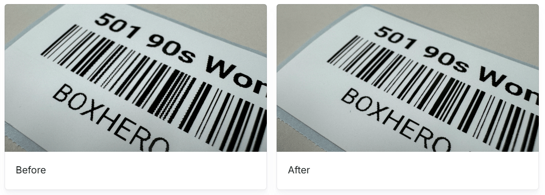 Sample Barcode Label Before vs. After Print Quality Optimization