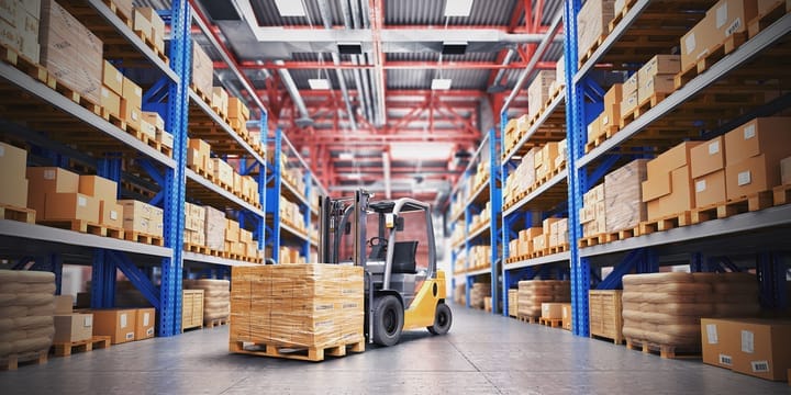 Well-organized warehouse view.