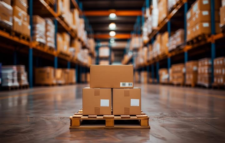 Boxes of Inventory in a Packed Warehouse