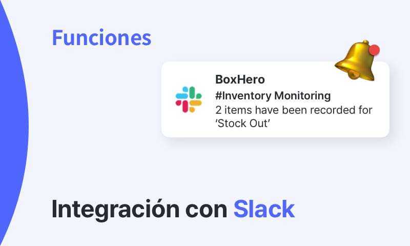 Notificación de integración con Slack de BoxHero mostrando un mensaje de alerta por salida de stock.