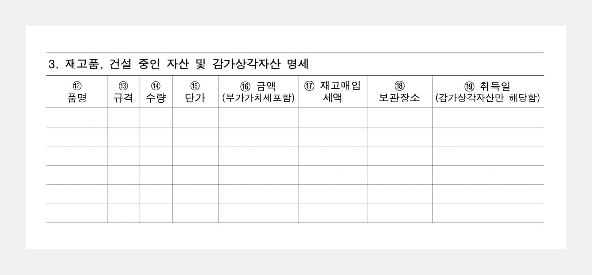 과세전환 시의 재고품등 신고서 양식