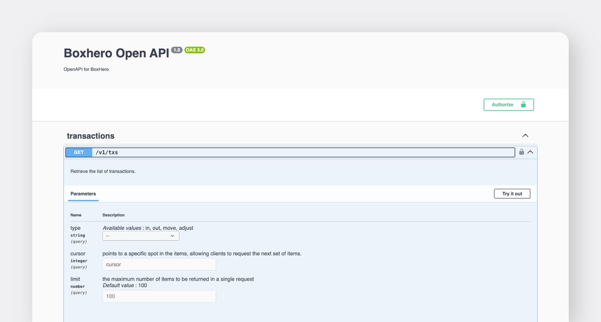 박스히어로 오픈 API 참고 자료: 트랜젝션 파라미터.