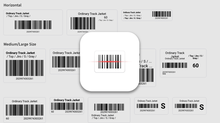 Vista de las distintas plantillas de etiquetas de códigos de barras disponibles en la app de BoxHero