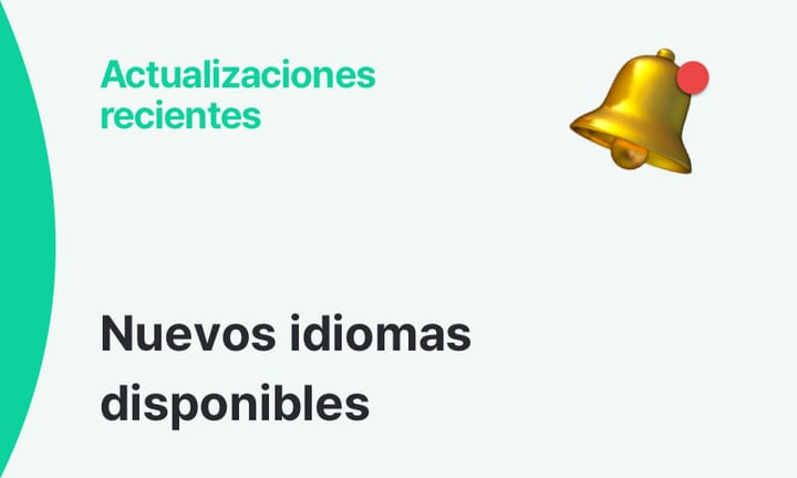 Imagen destacando que hay nuevos idiomas disponibles en BoxHero, junto a un ícono de campana de notificación.