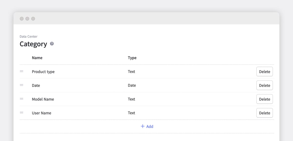 BoxHero product category form with product type, date, model name, and user name fields