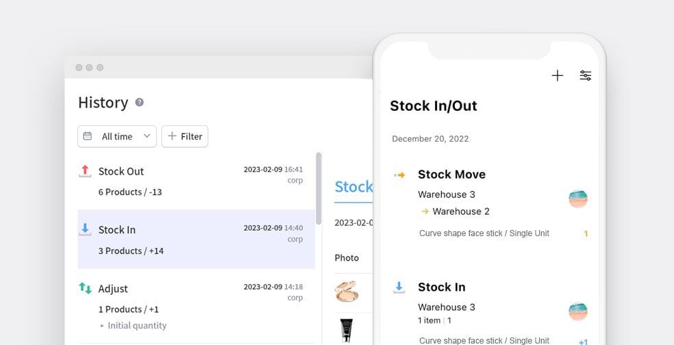 All inventory-related transactions are recorded in the history menu on the app.