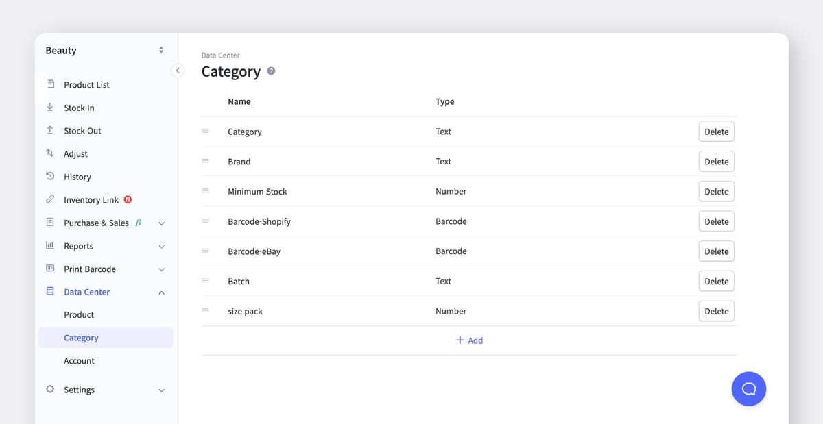 Attribute screen in BoxHero for customizing product information