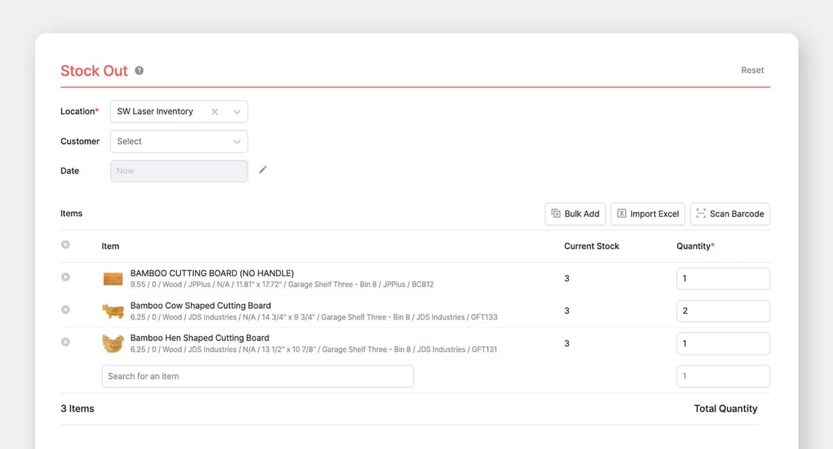 BoxHero UI: Stock Out Items from Inventory