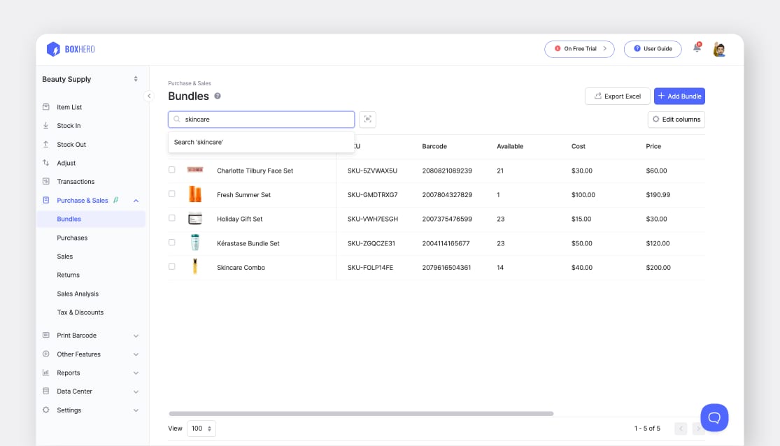 BoxHero UI: View All Bundles