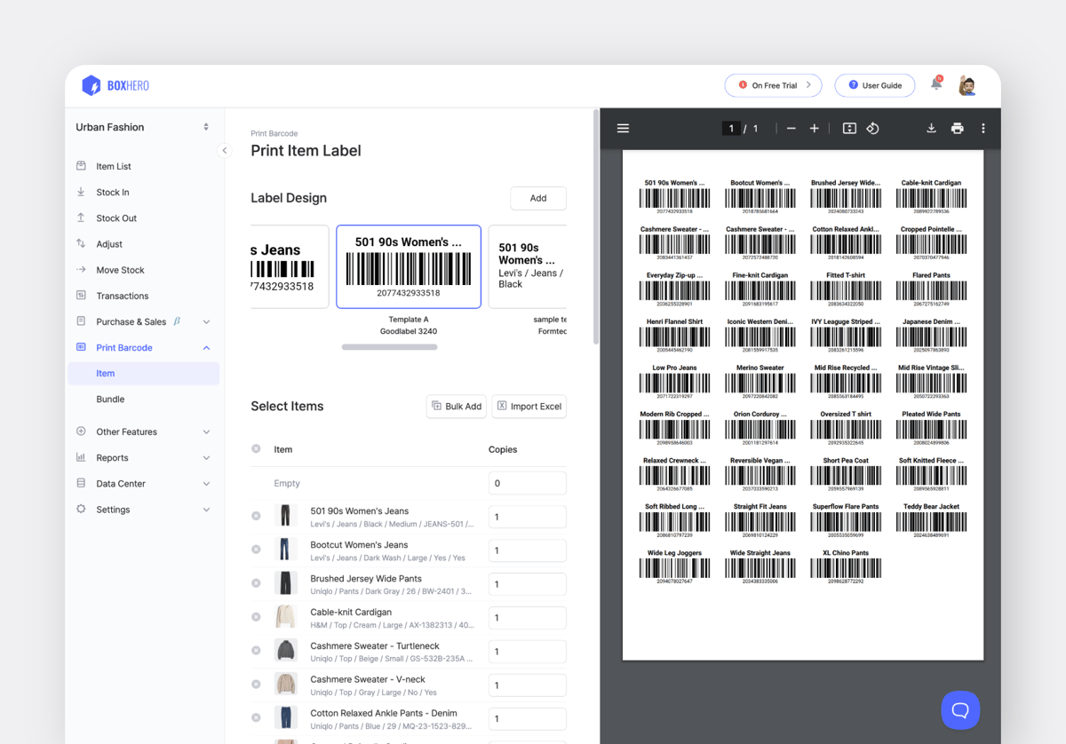 You can create and print your own barcodes with BoxHero’s Barcode feature.&nbsp;