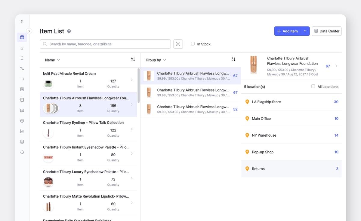 BoxHero UI: Group by Attributes in the Item List