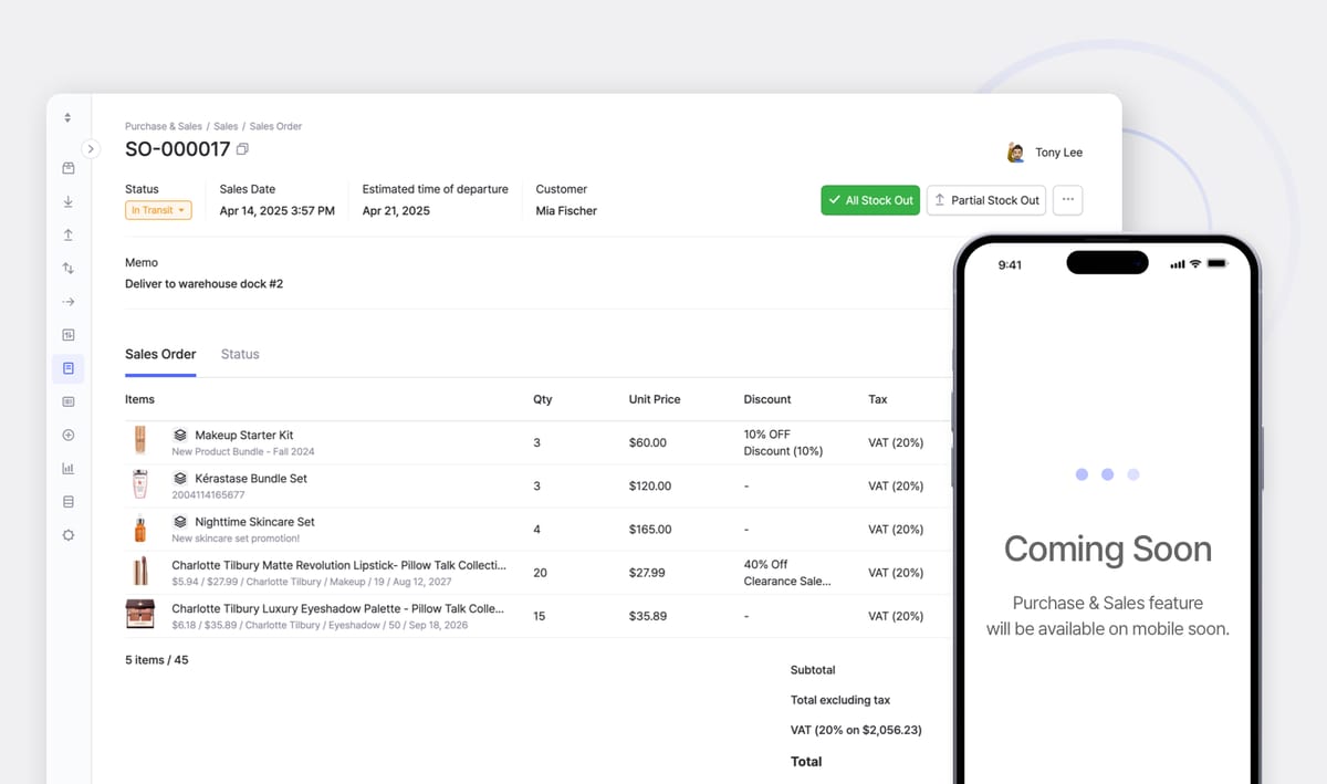 BoxHero Web Screenshot: Sales Order in Purchase & Sales