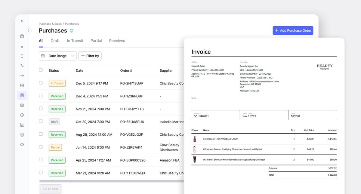 BoxHero Desktop Screen: Purchase & Sales Feature