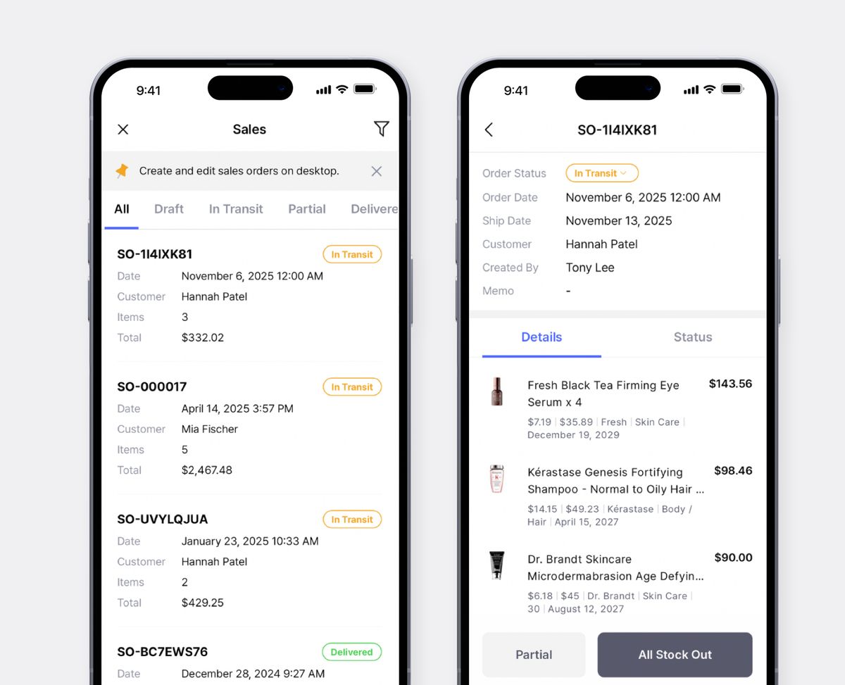 BoxHero Mobile Screen: View Sales Order