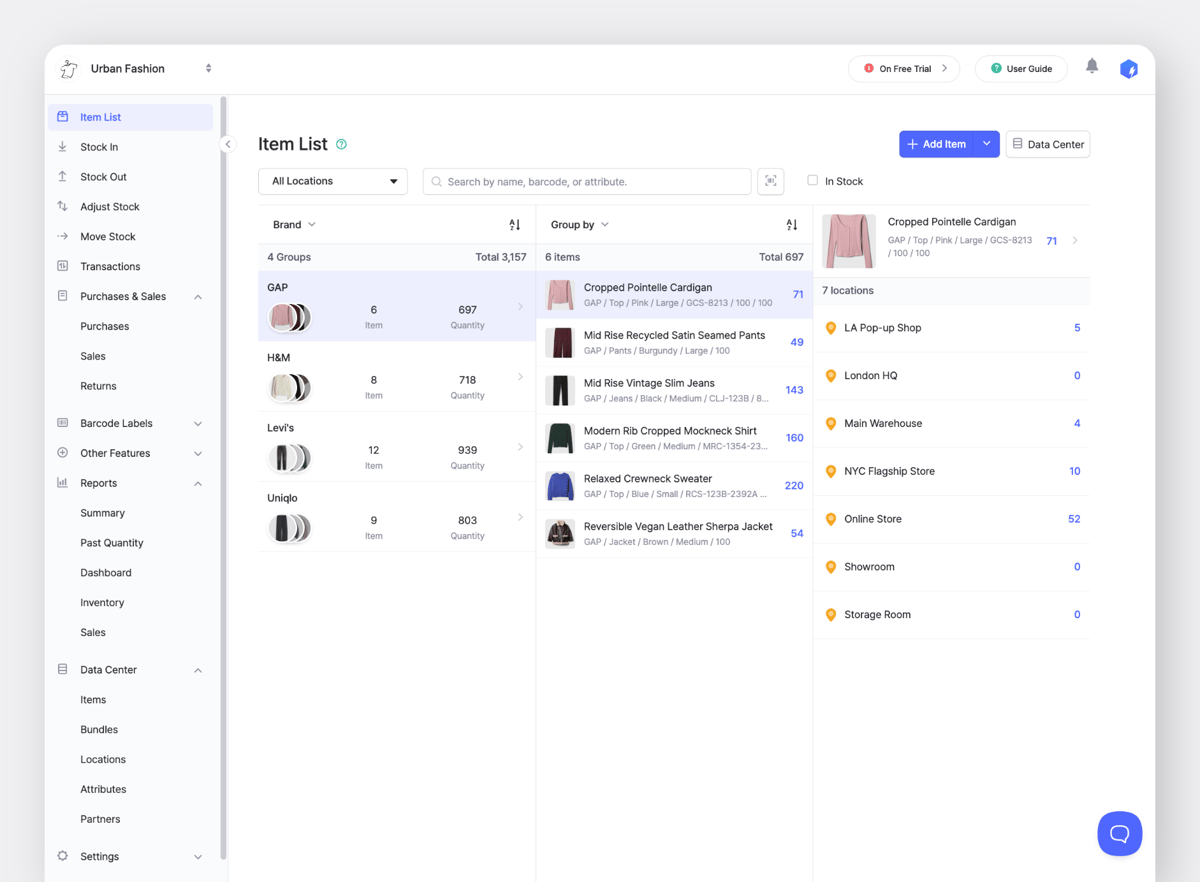 BoxHero Web UI with Open Menu Sidebar