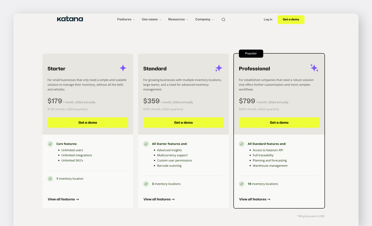 Katana Website - Pricing Page