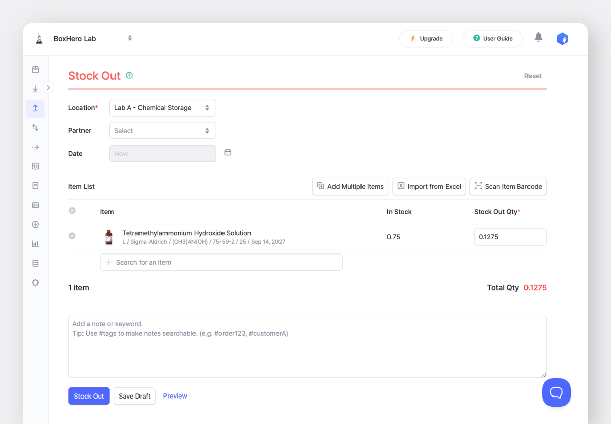 BoxHero Web: Stock Out Screen