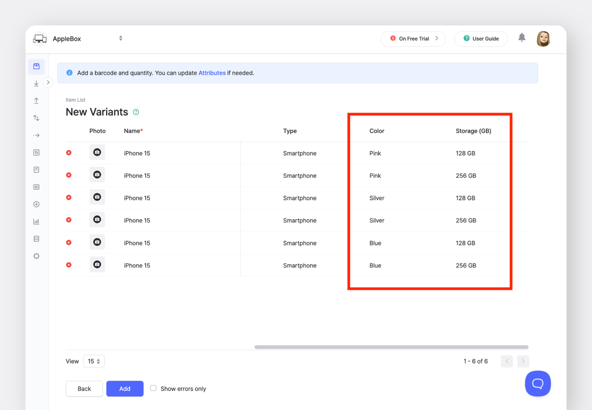 BoxHero Web: New iPhone Variants with Different Colors & Storage (GB)