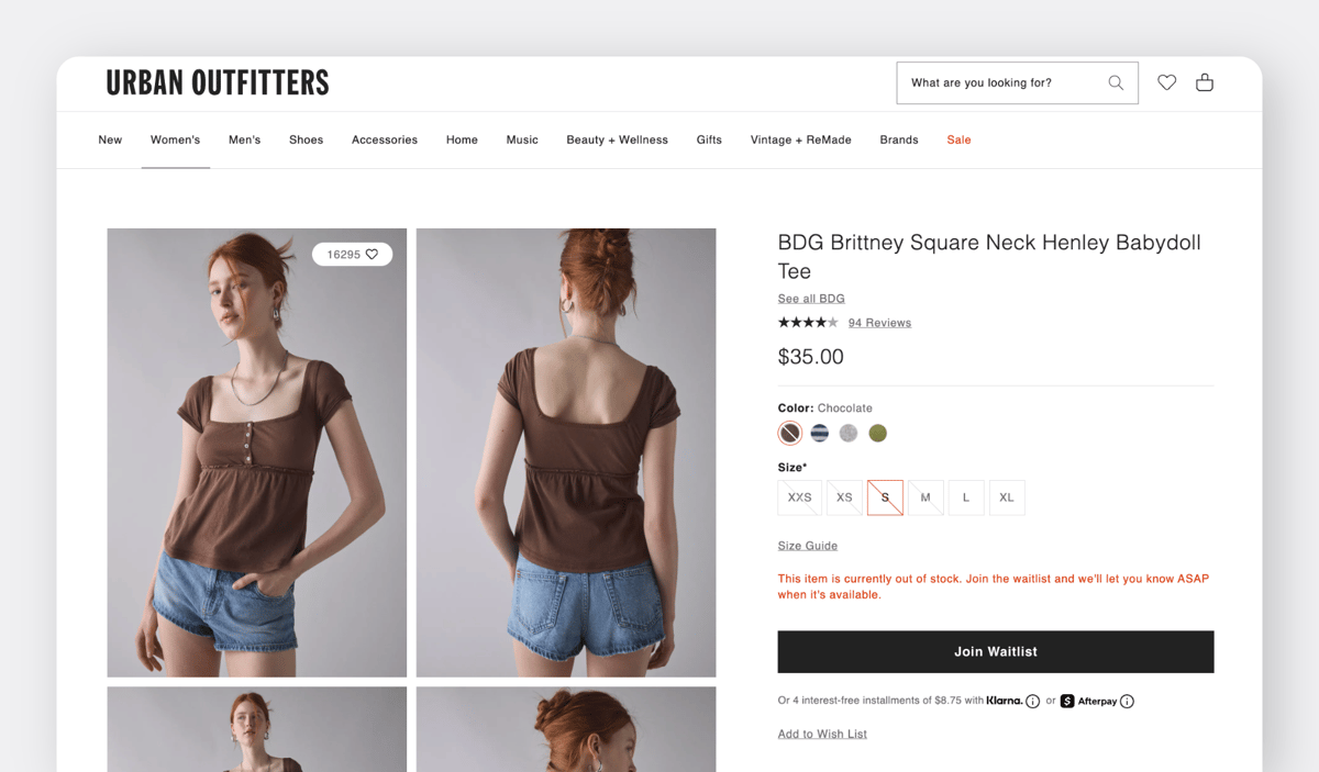 Urban Outfitters Website - BDG Brittney Square Neck Henley Babydoll Tee - Item Unavailable