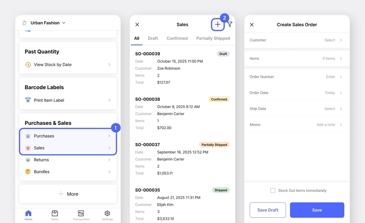 Create a New Order on BoxHero Mobile