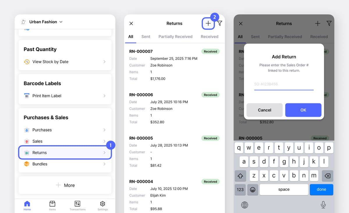 Handle Returns on BoxHero Mobile