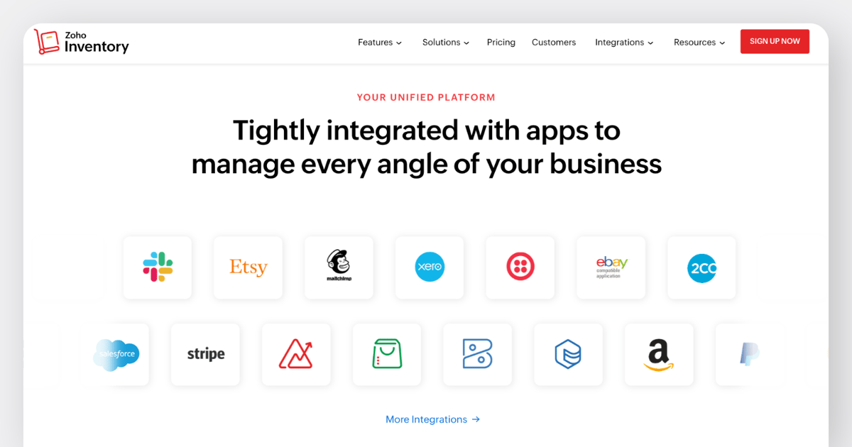 Zoho Inventory integrations, business management platform with app logos