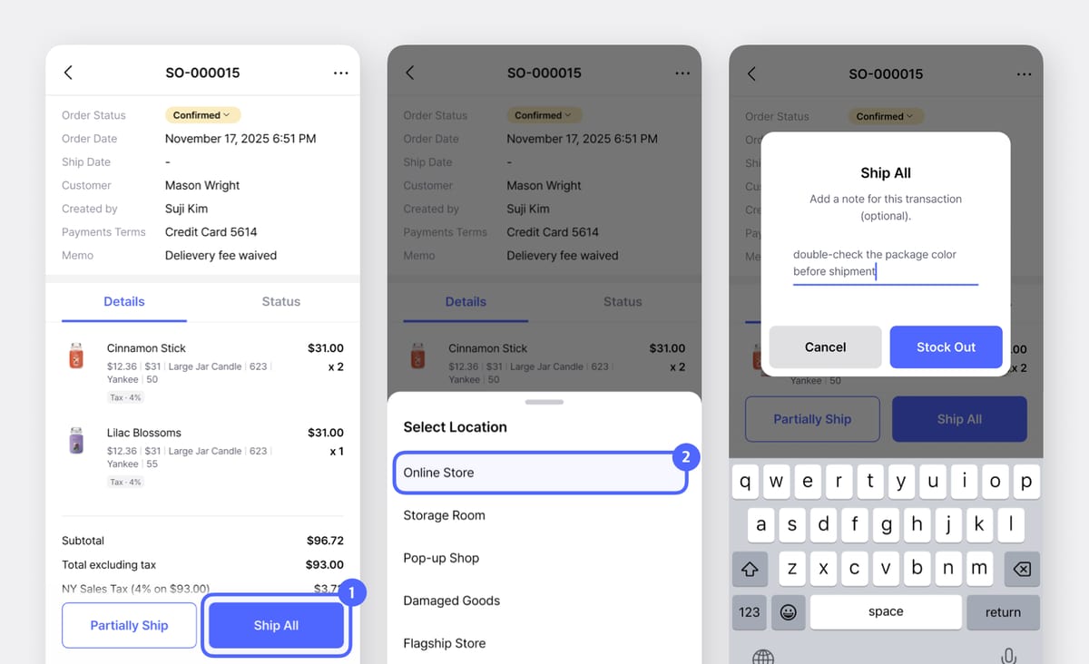 "Ship All" items for a sales order from a specific location in BoxHero's Mobile App