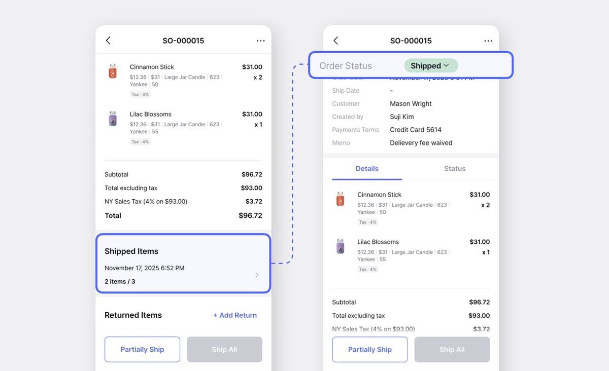 All items in order stocked out and SO marked as "Shipped" in BoxHero Mobile App
