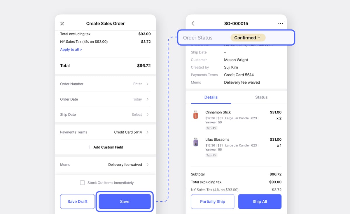 Sales Order Status "Confirmed" on BoxHero's Mobile App