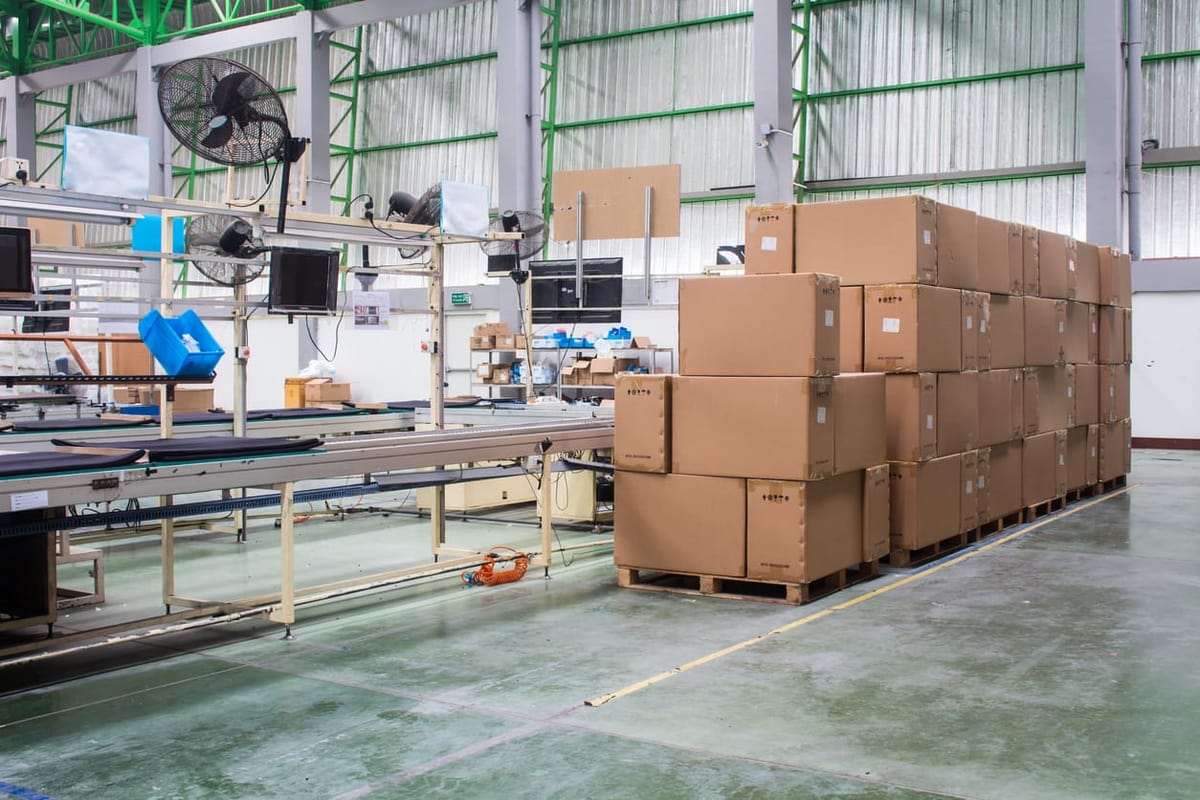 Material box near the production line in the factory