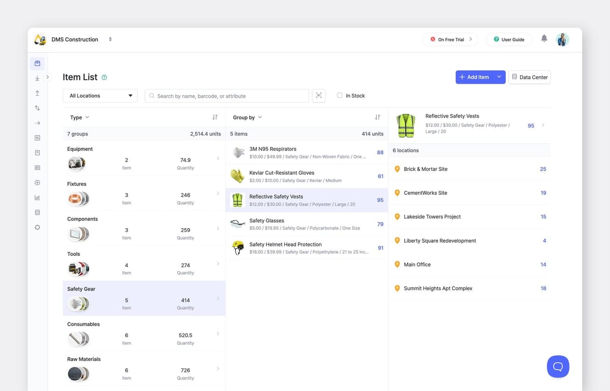 BoxHero Desktop App (Web) UI Screenshot: Item Details by Location