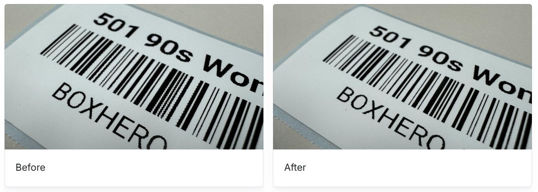 Sample Barcode Label Before vs. After Print Quality Optimization