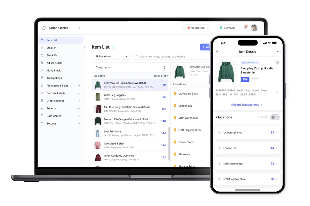 BoxHero Desktop (Computer/Laptop) and Mobile (Phone) UI Screenshots of Item List for Inventory Control