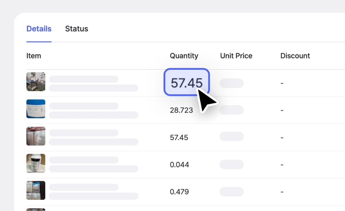 A screenshot of BoxHero's inventory tracking with item quantity in decimals