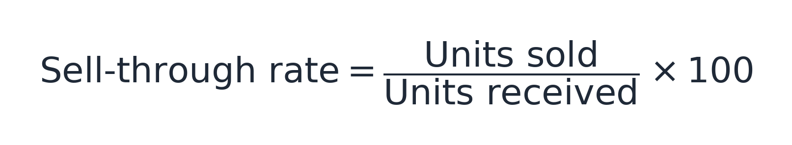 Formula for Sell-through rate equals Units sold divided by units received times 100